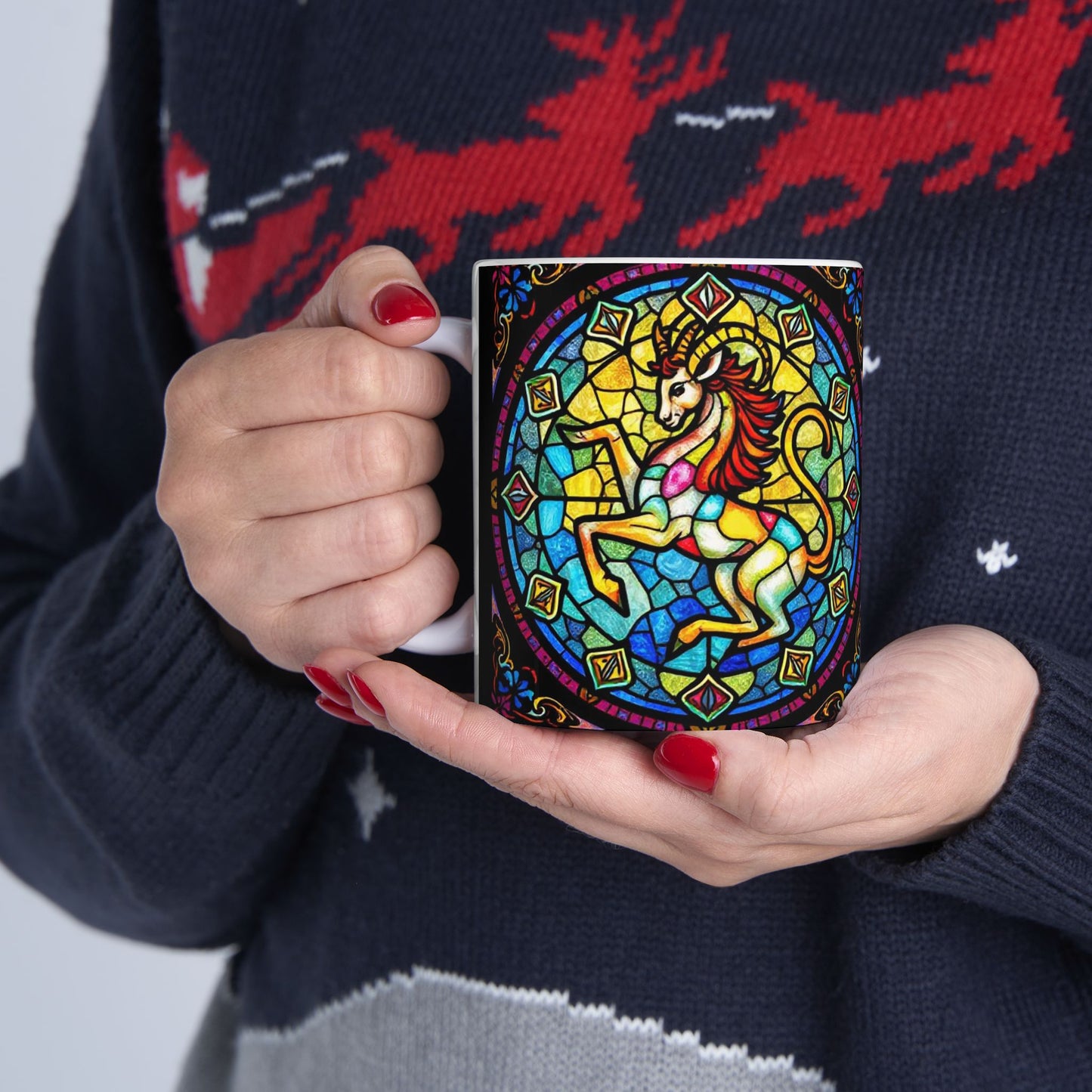 Ceramic Mug, (11oz, 15oz), Ceramic Coffee Mug, AOP, Glass Design v1, Capricorn Zodiac