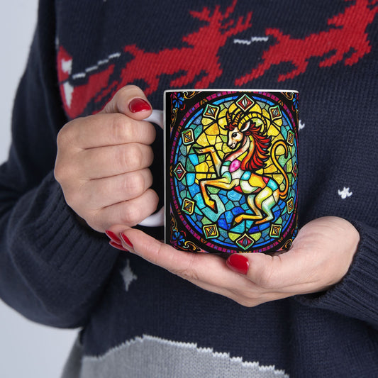 Ceramic Mug, (11oz, 15oz), Ceramic Coffee Mug, AOP, Glass Design v1, Capricorn Zodiac