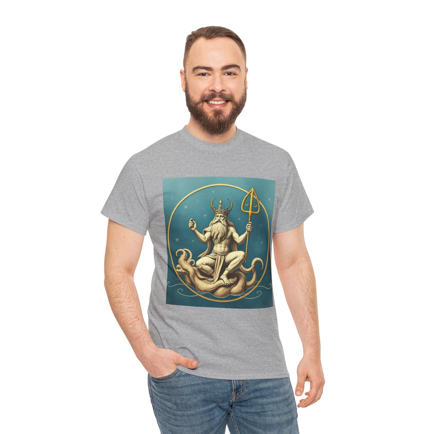 Unisex Heavy Cotton T-Shirt, Aquarius God 2v, Zodiac Design