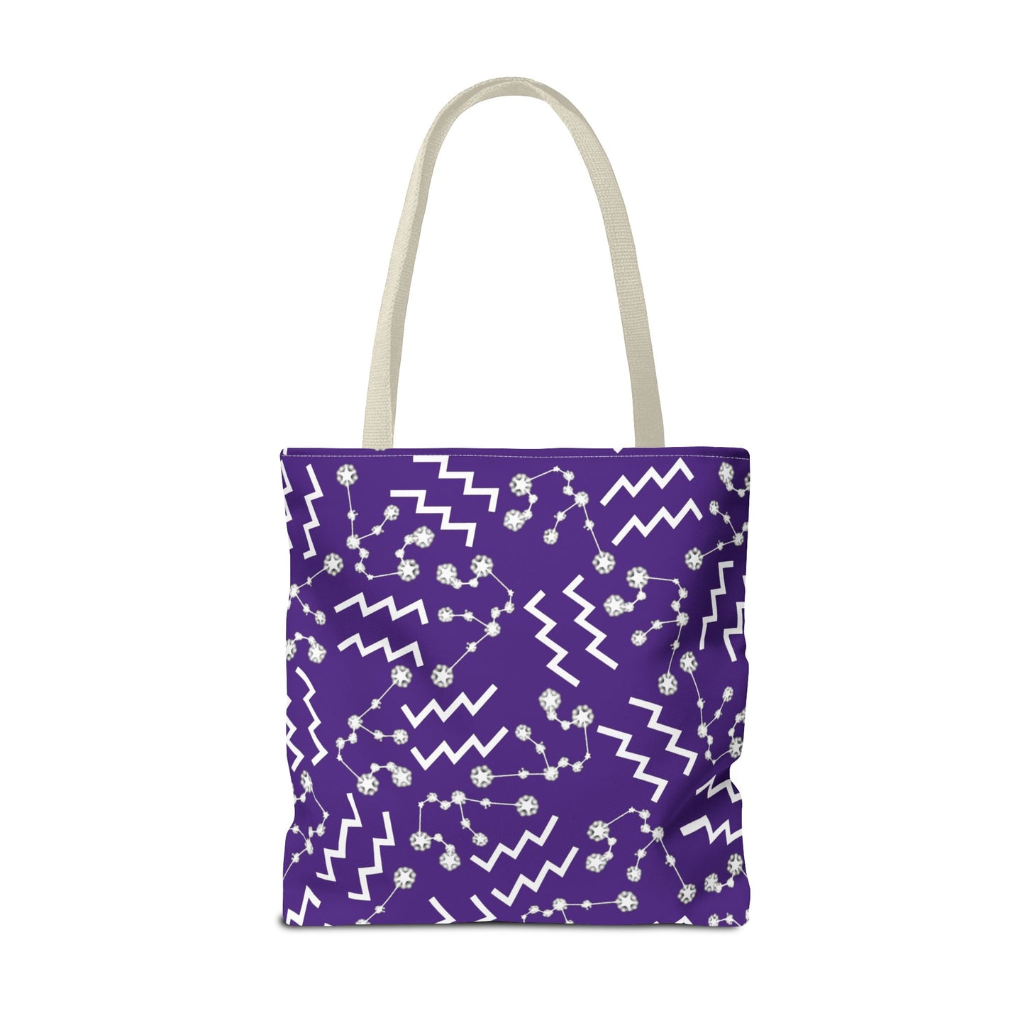 Tote Bag, Aquarius Zodiac Sign, AOP, (Purple, White)