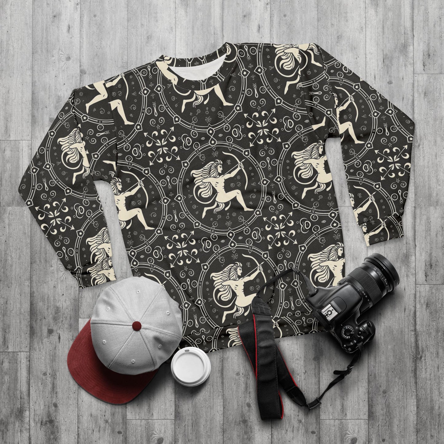 Unisex Sweatshirt, Zodiac Design, Pattern, Sagittarius, AOP