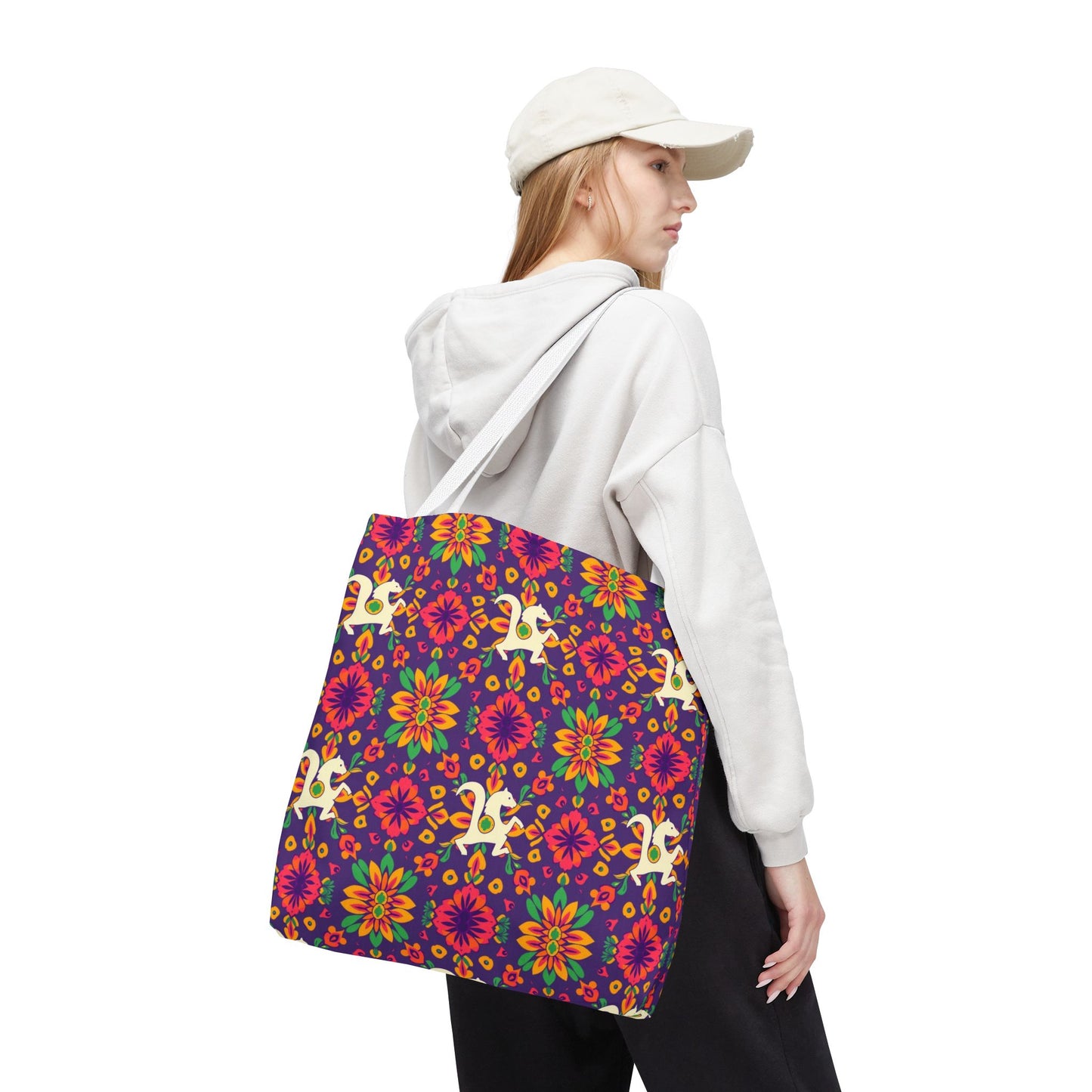 Tote Bag (AOP), Aquarius, Zodiac v2, Flower Pattern