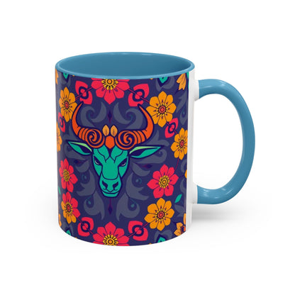 Accent Coffee Mug, Taurus, Zodiac. Flower Pattern, (11, 15oz)