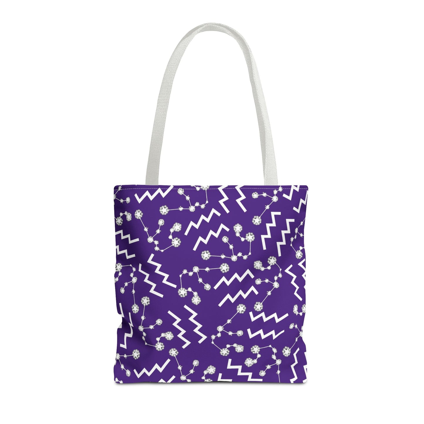 Tote Bag, Aquarius Zodiac Sign, AOP, (Purple, White)