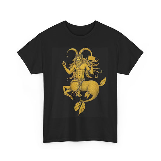 Unisex Heavy Cotton T-Shirt, Capricorn God, Zodiac Design
