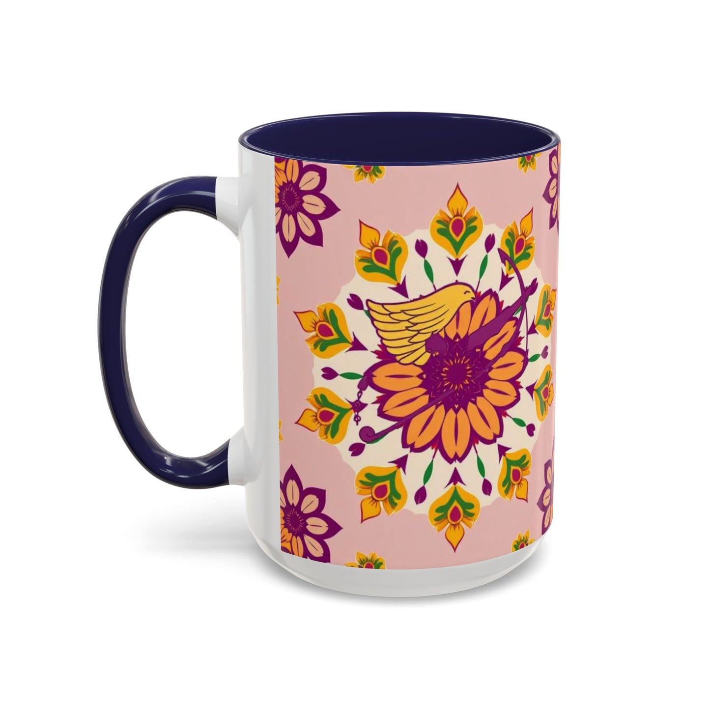 Accent Coffee Mug, Sagittarius, Zodiac v4. Flower Pattern, (11, 15oz)