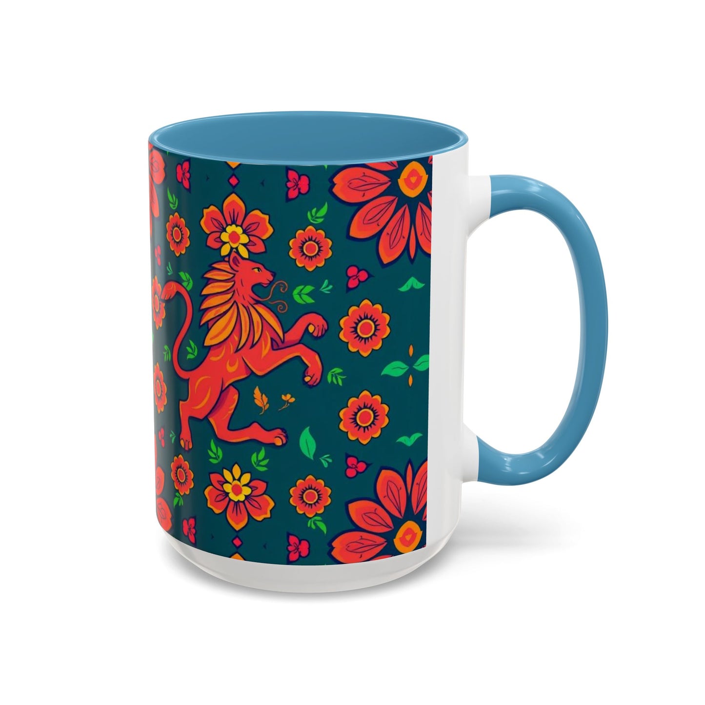 Accent Coffee Mug, Leo, Zodiac v1, Flower Pattern, (11, 15oz)