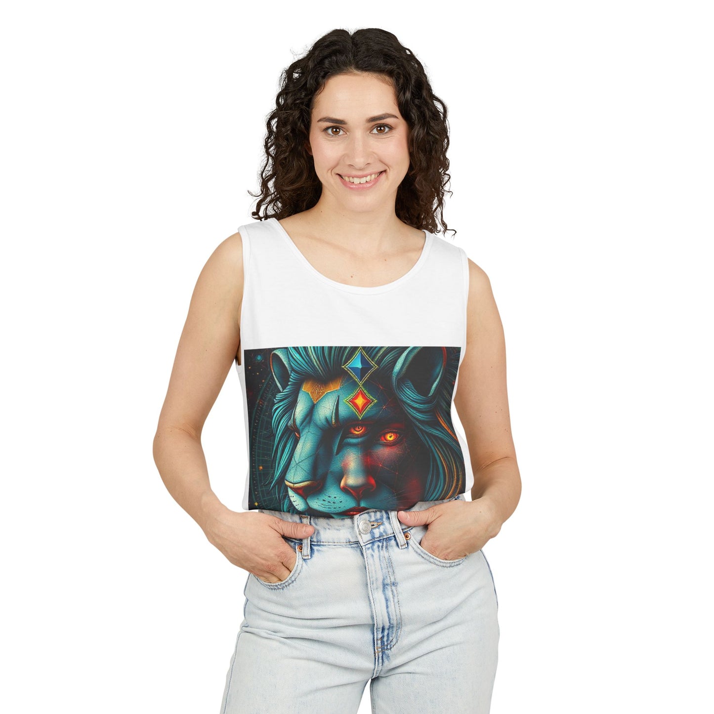 Unisex Garment-Dyed, Tank Top, Leo, Pop Art, 100% US cotton