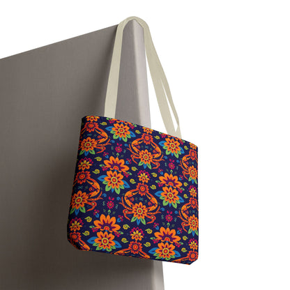 Tote Bag, (AOP), Cancer, Zodiac v6, Flower Pattern
