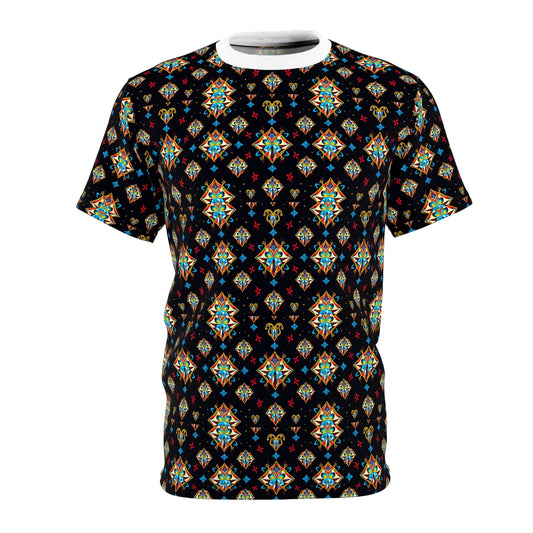 Unisex Cut & Sew T-Shirt, (AOP), Sagittarius, Zodiac v1, Jewels Pattern