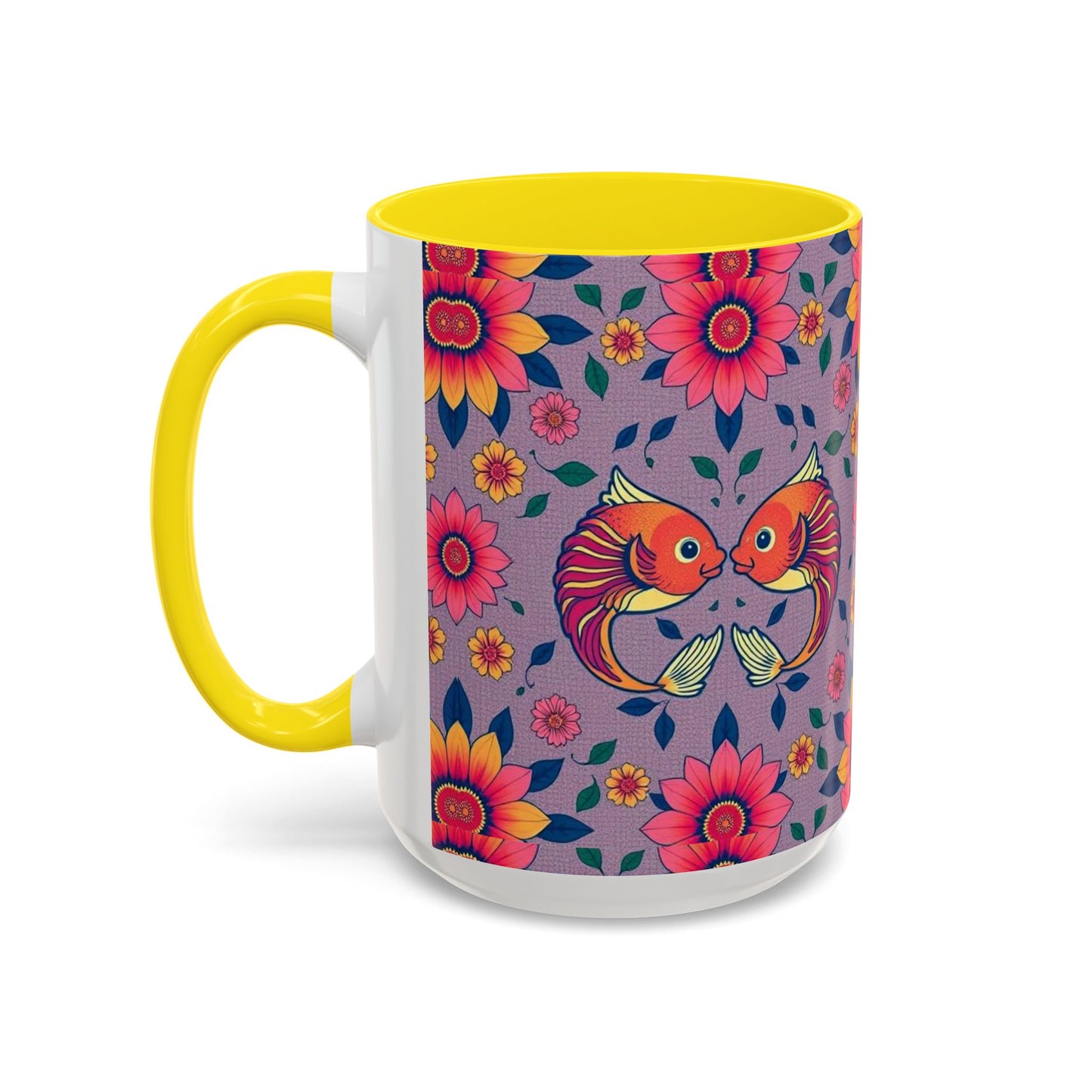 Accent Coffee Mug, Pisces, Zodiac v2, Flower Pattern, (11, 15oz)