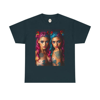 Unisex Heavy Cotton T-Shirt, Gemini, Zodiac v1, Sexy Art