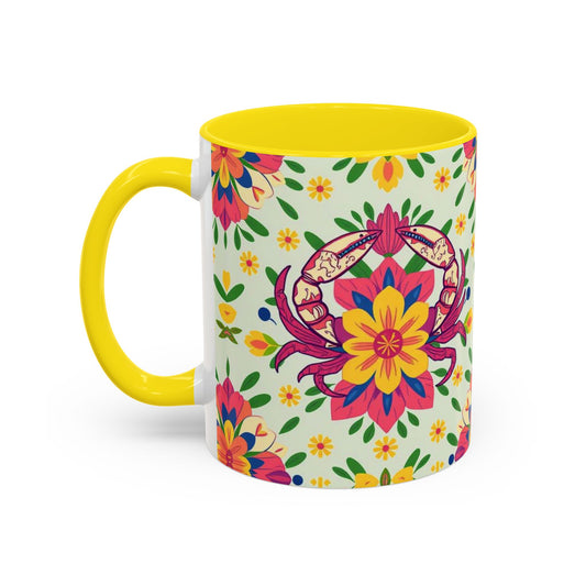 Accent Coffee Mug, Cancer, Zodiac v3, Flower Pattern, (11, 15oz)