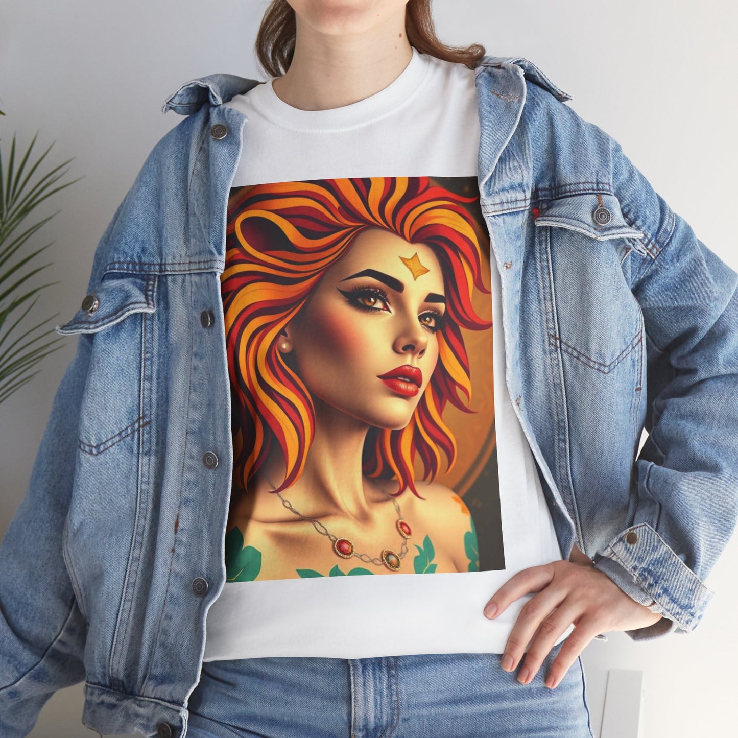 Unisex Heavy Cotton T-Shirt, Leo, Zodiac v3, Sexy Art