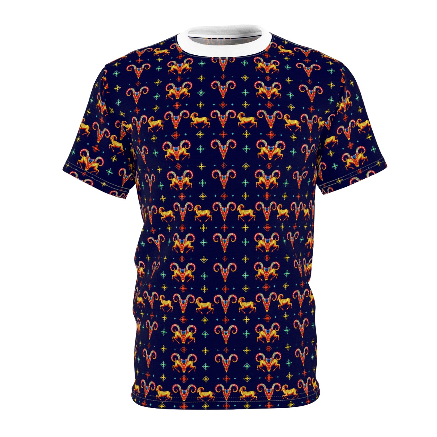 Unisex Cut & Sew T-Shirt, (AOP), Aries, Zodiac v3, Jewels Pattern