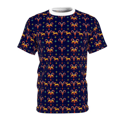 Unisex Cut & Sew T-Shirt, (AOP), Aries, Zodiac v3, Jewels Pattern
