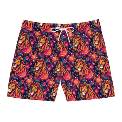 Men's Mid-Length Swim Shorts, (AOP), Leo, Zodiac v4, Bubble Pattern