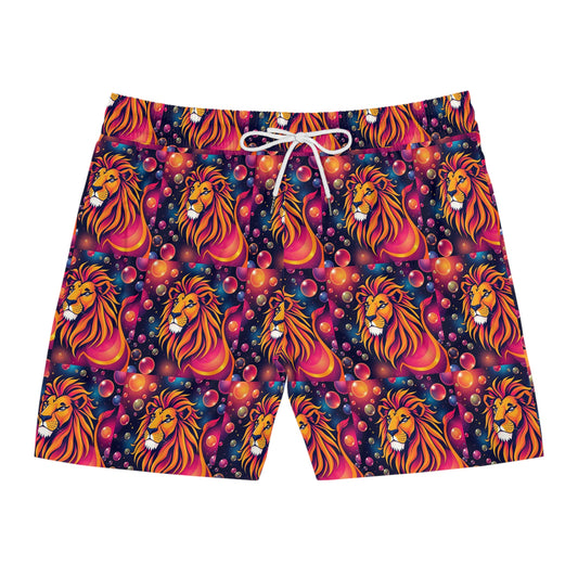 Men's Mid-Length Swim Shorts, (AOP), Leo, Zodiac v4, Bubble Pattern
