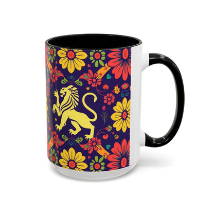 Accent Coffee Mug, Leo, Zodiac v3, Flower Pattern, (11, 15oz)