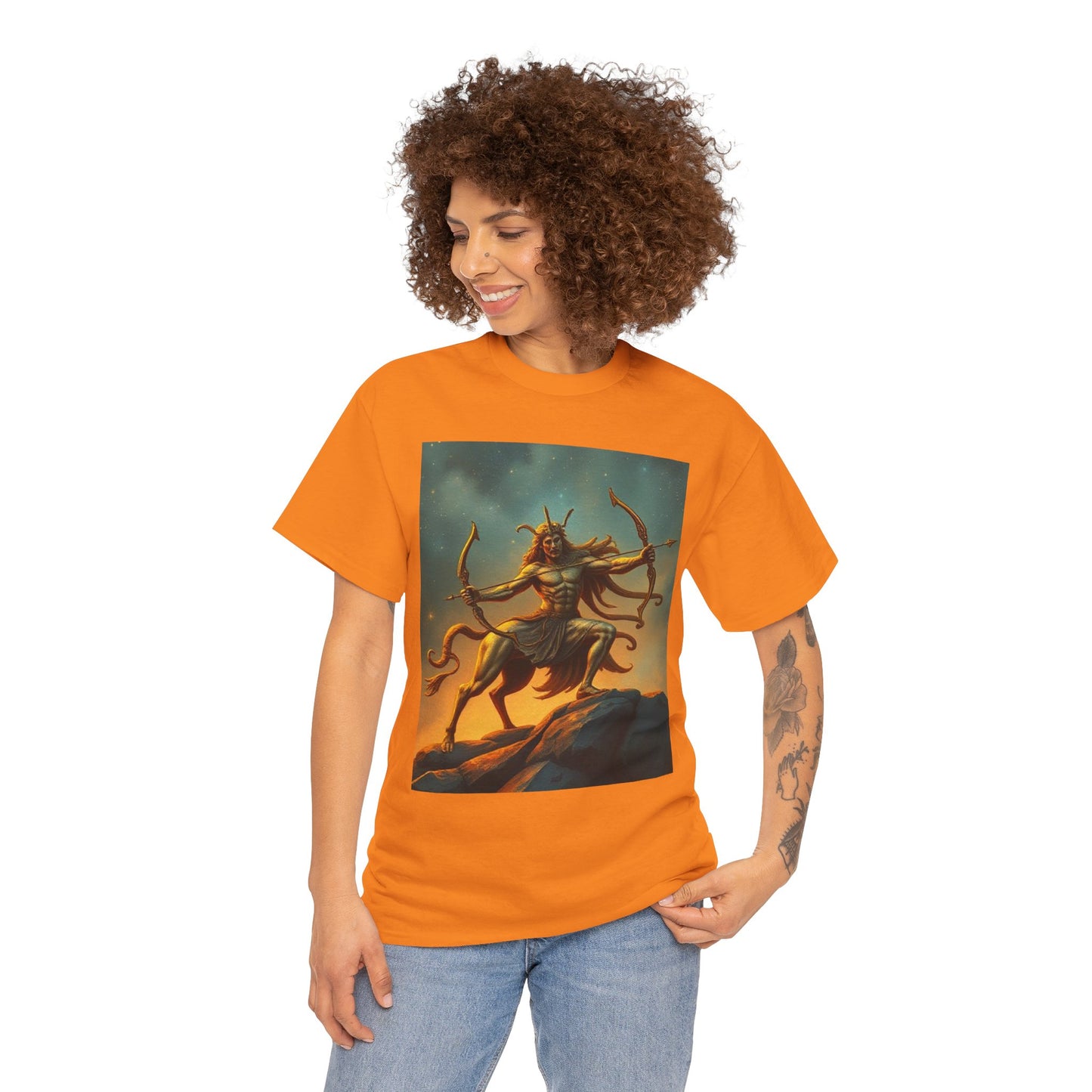 Unisex Heavy Cotton T-Shirt, Arrow Centaur v1, Sagittarius Zodiac Design