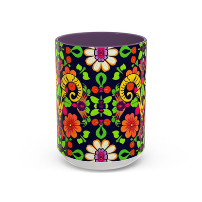 Accent Coffee Mug, Aries, Zodiac v2, Flower Pattern, (11, 15oz)