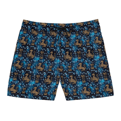 Men's Mid-Length Swim Shorts, (AOP), Capricorn, Zodiac v4, Bubble Pattern