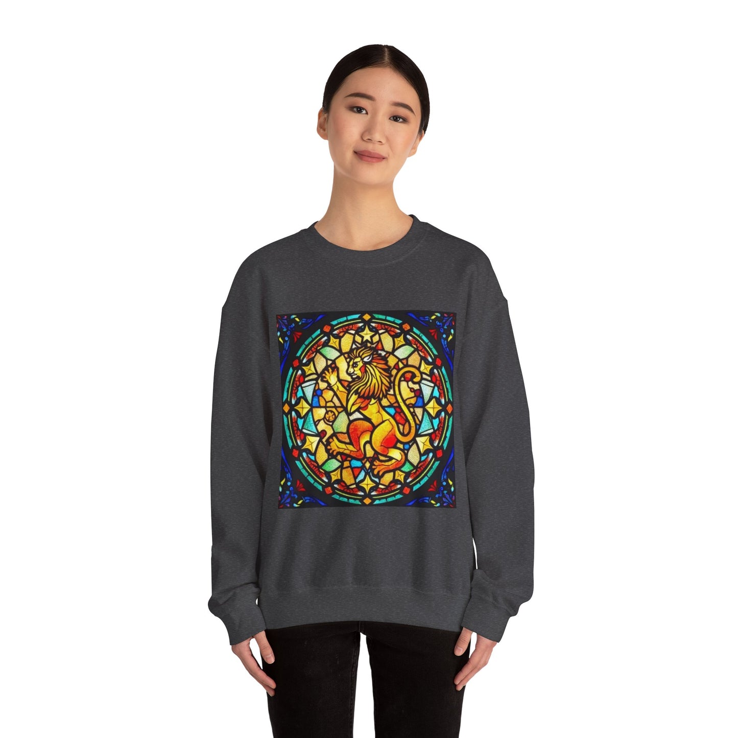 Unisex Heavy Blend™ Crewneck Sweatshirt, Glass 1, Leo Zodiac Design