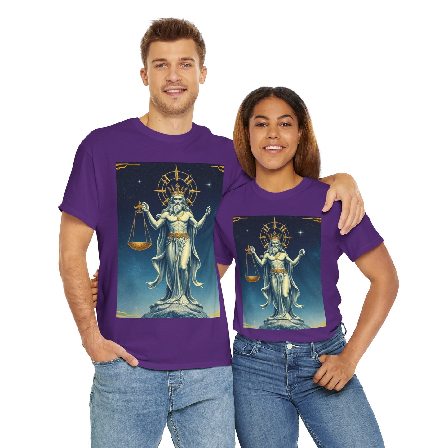Unisex Heavy Cotton T-Shirt, Space, Libra God, Zodiac Design