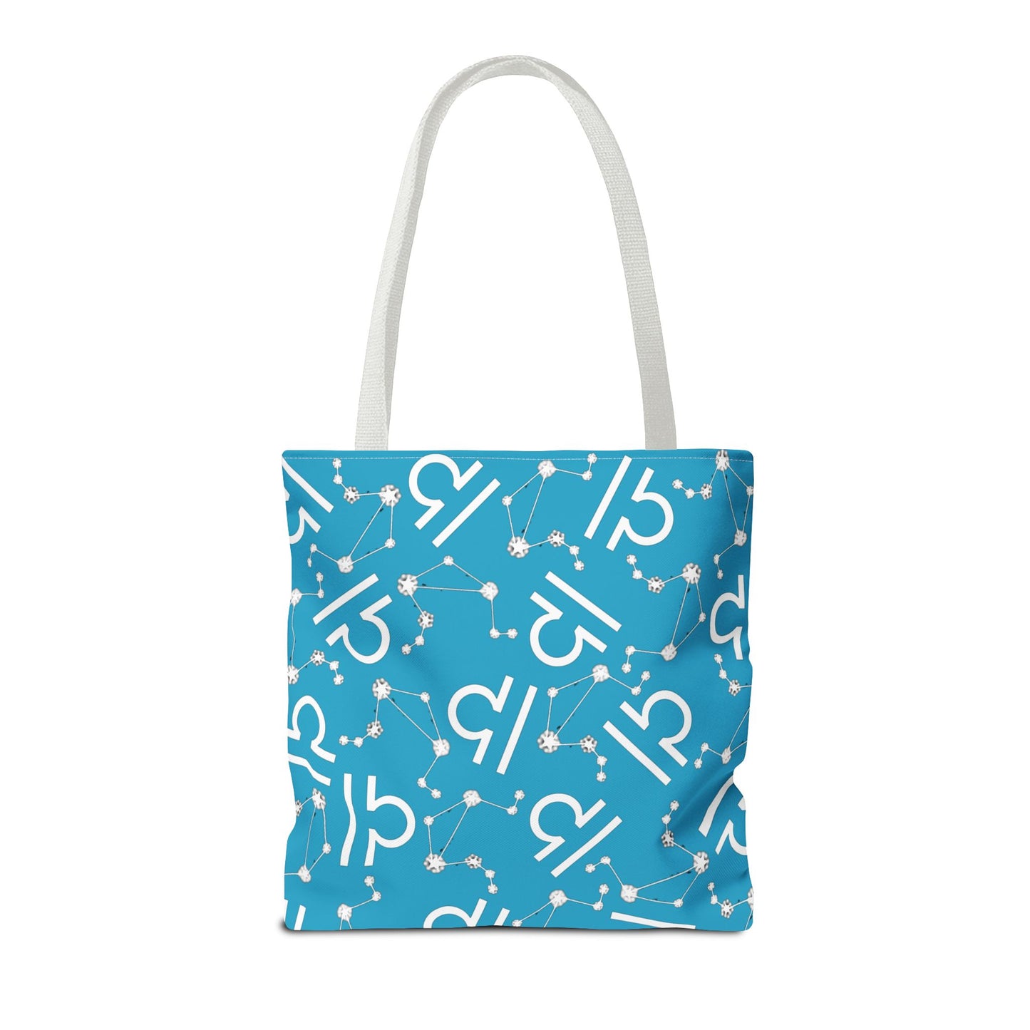 Tote Bag, Libra Zodiac Sign, AOP, (Turquoise, White)