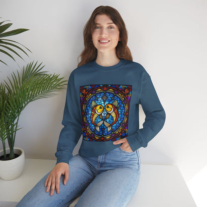 Unisex Heavy Blend™ Crewneck Sweatshirt, Glass 1, Pisces Zodiac Design