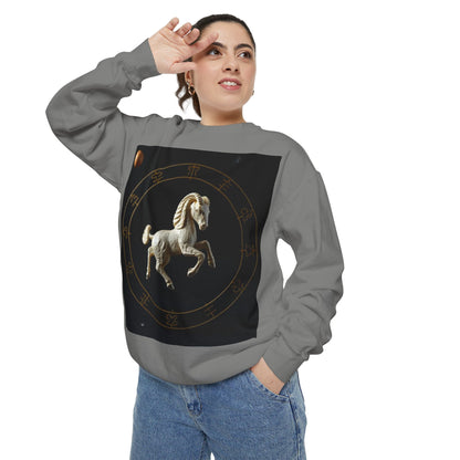 Garment-Dyed Sweatshirt, Unisex, Space Animal Design, Capricorn