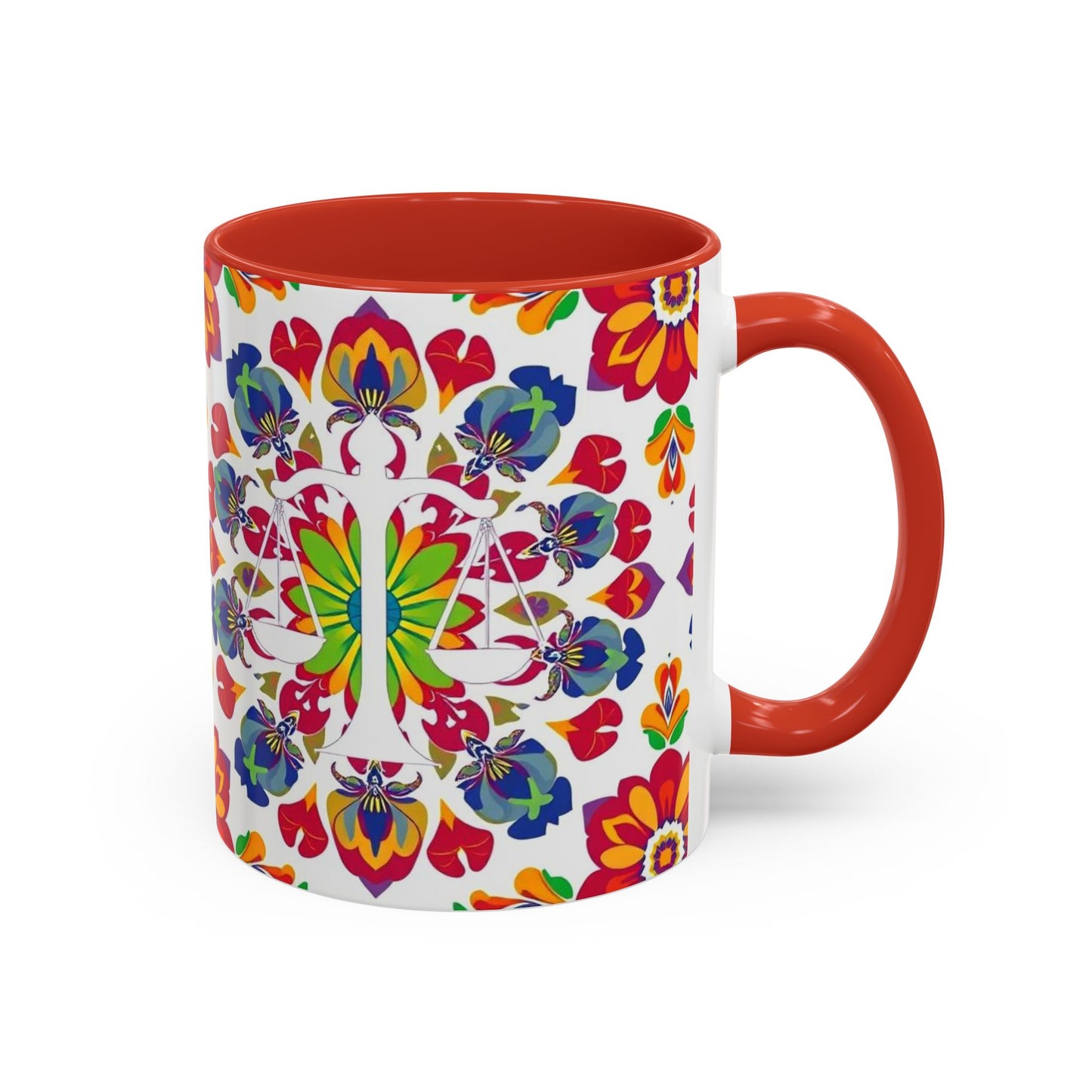 Accent Coffee Mug, Libra, Zodiac v1, Flower Pattern, (11, 15oz)