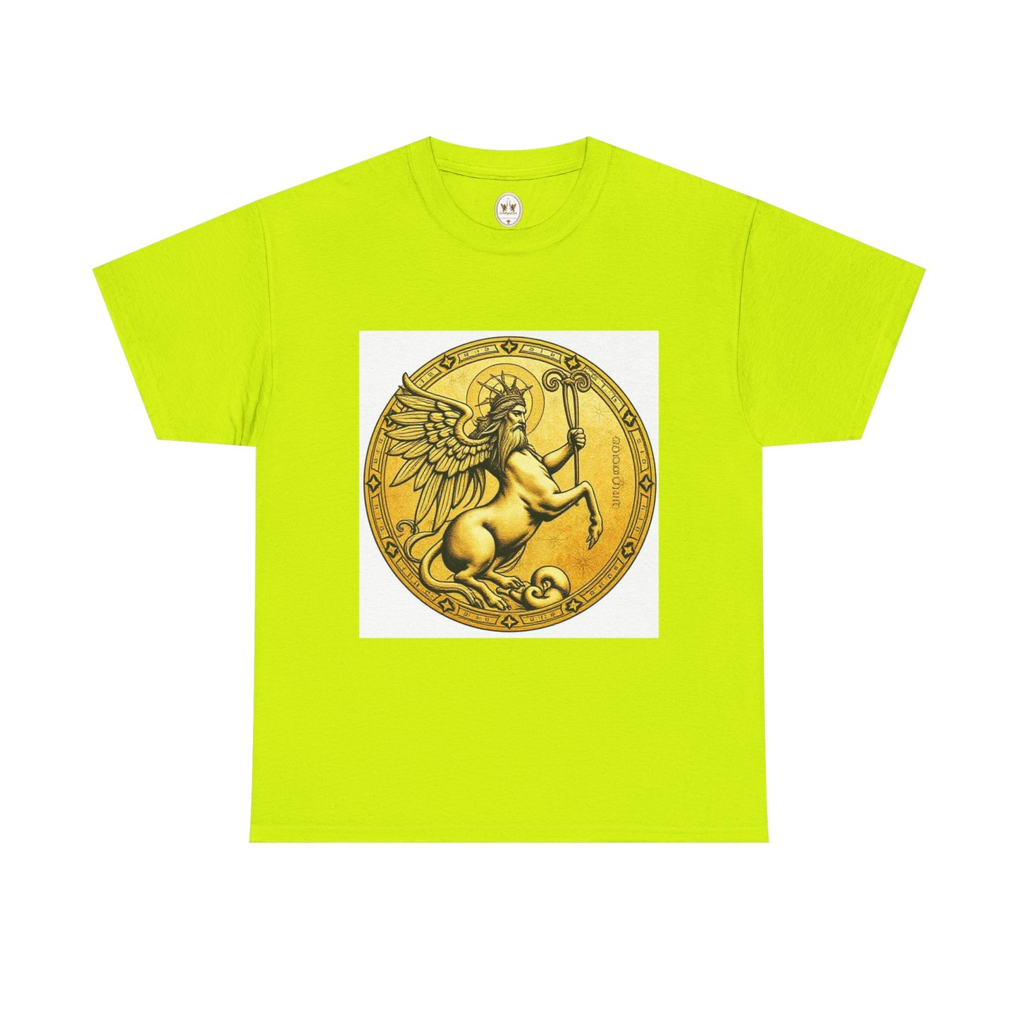 Unisex Heavy Cotton T-Shirt, Golden Angel Coin v1, Virgo Zodiac Design