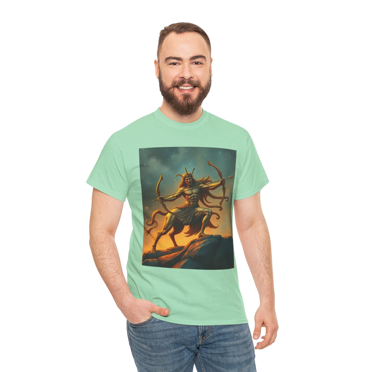 Unisex Heavy Cotton T-Shirt, Arrow Centaur v1, Sagittarius Zodiac Design