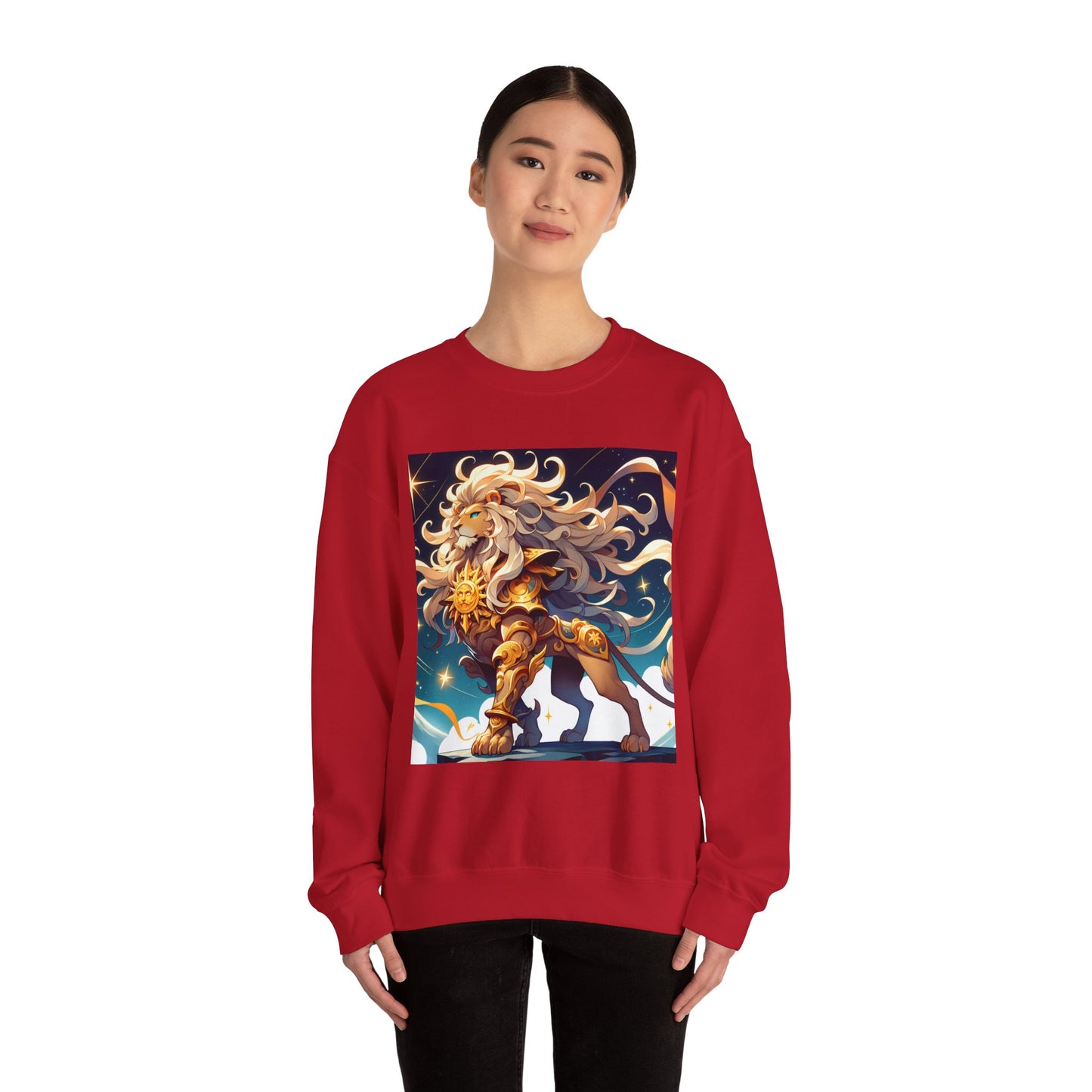 Unisex Heavy Blend™ Crewneck Sweatshirt,Cool Lion with White Hair, Leo Zodiac Design