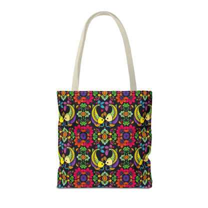 Tote Bag, (AOP), Pisces, Zodiac, Flower Pattern