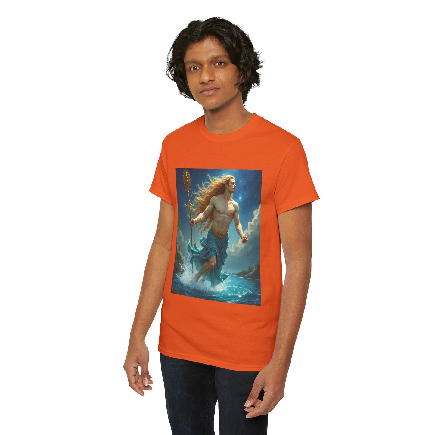 Unisex Heavy Cotton T-Shirt, Aquarius God 4v, Zodiac Design
