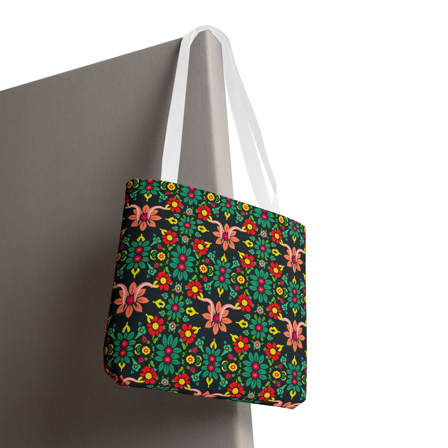 Tote Bag, (AOP), Aquarius, Zodiac v1, Flower Pattern