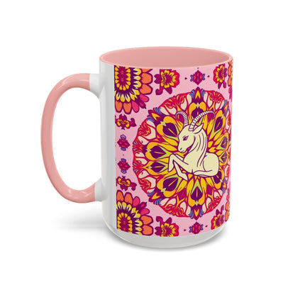 Accent Coffee Mug, Capricorn, Zodiac v3, Flower Pattern, (11, 15oz)