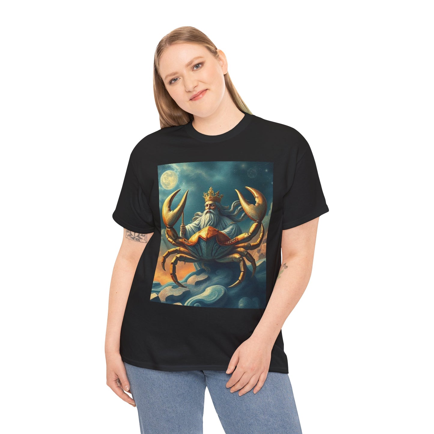 Unisex Heavy Cotton T-Shirt, Crustacean King, Cancer Zodiac Design