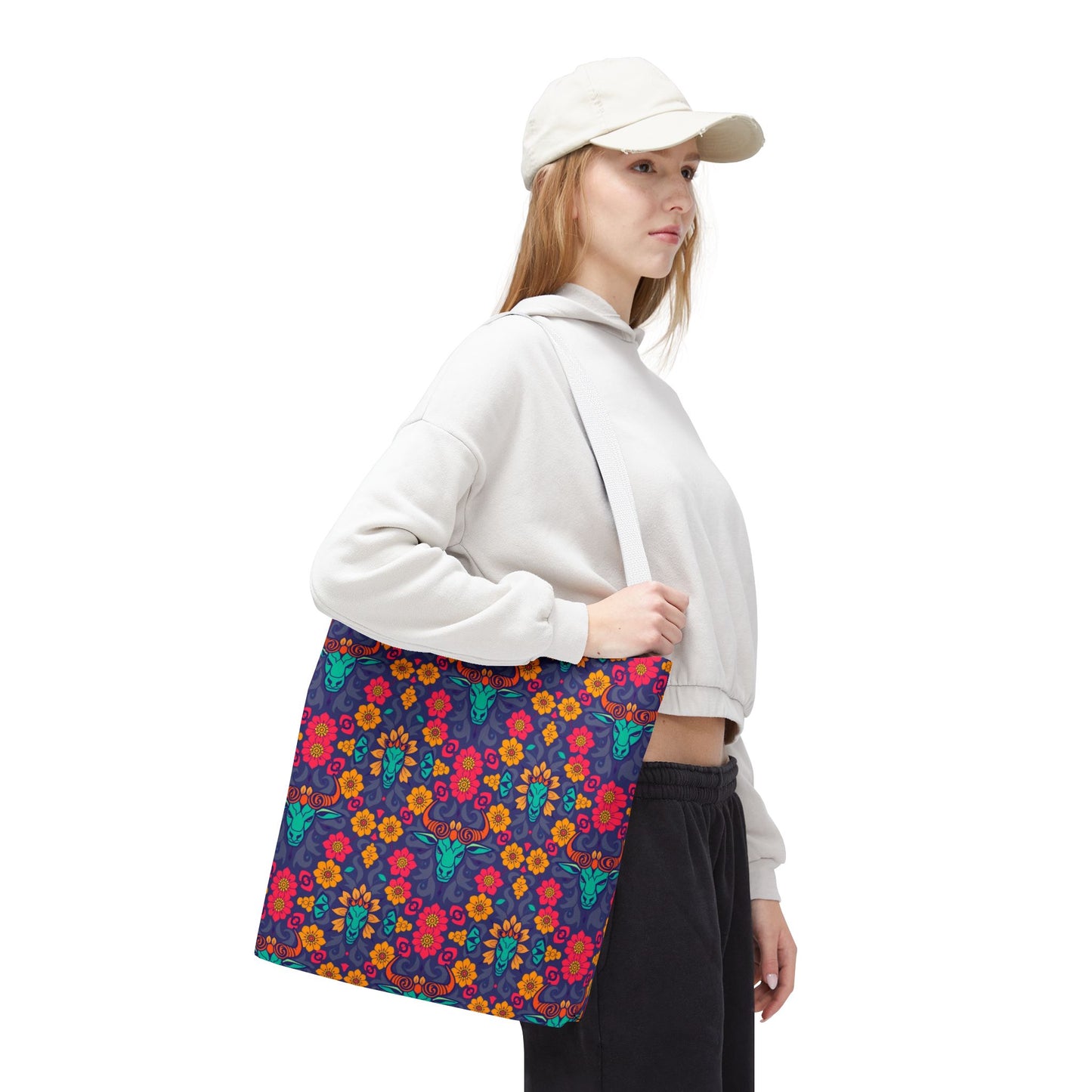 Tote Bag, (AOP), Taurus, Zodiac v1, Flower Pattern