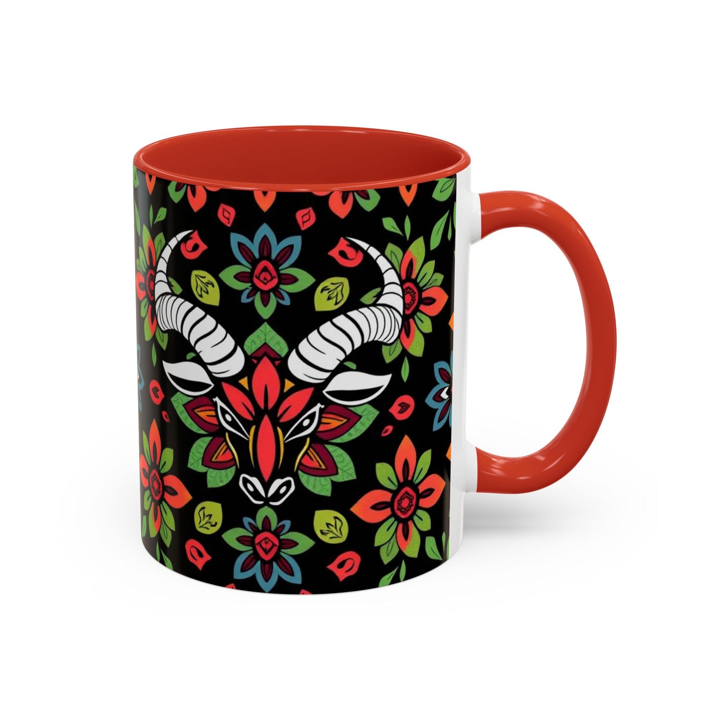 Accent Coffee Mug, Taurus, Zodiac v2. Flower Pattern, (11, 15oz)