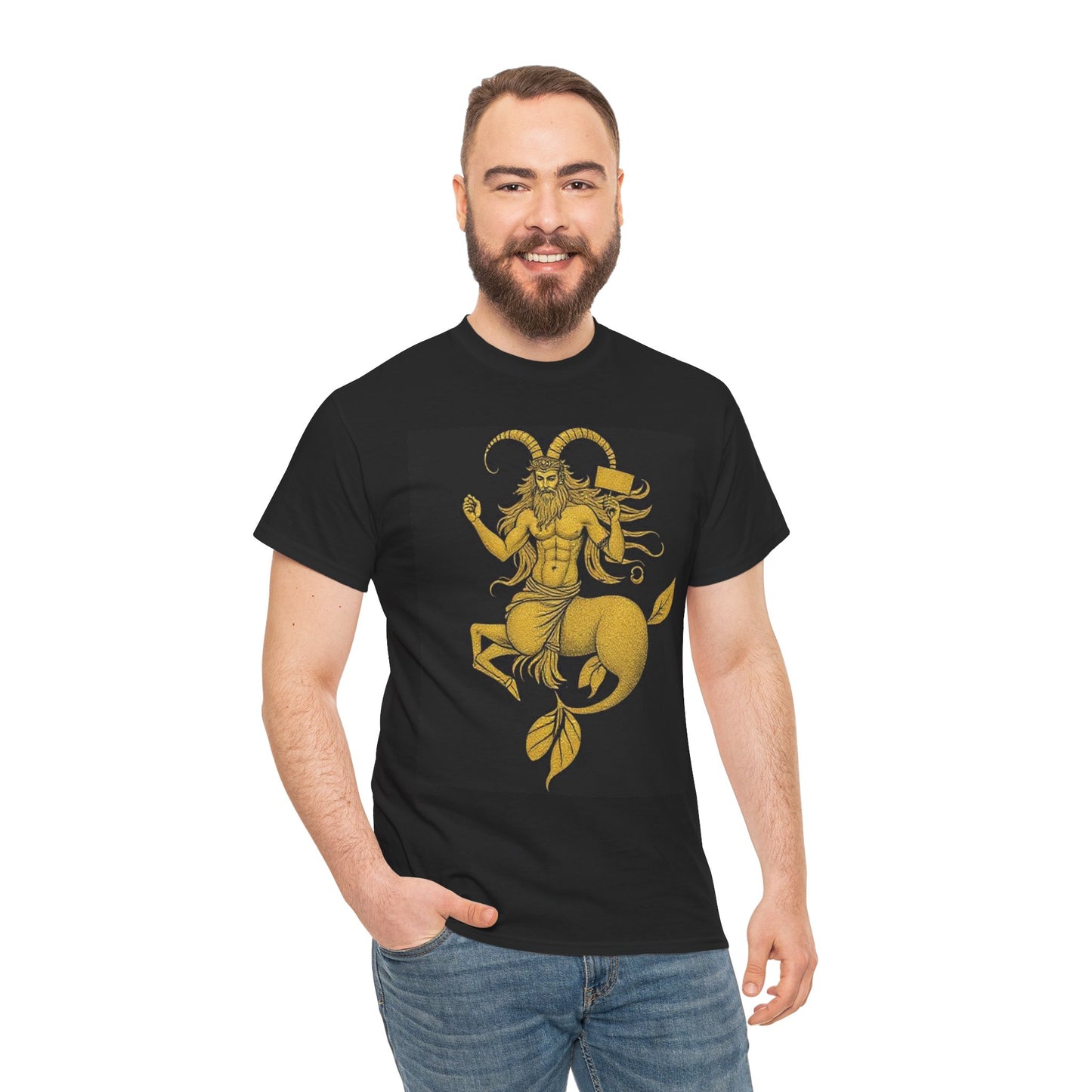 Unisex Heavy Cotton T-Shirt, Capricorn God, Zodiac Design