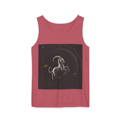 Unisex Garment-Dyed, Tank Top, Capricorn Design, Space Animal v1, 100% US cotton