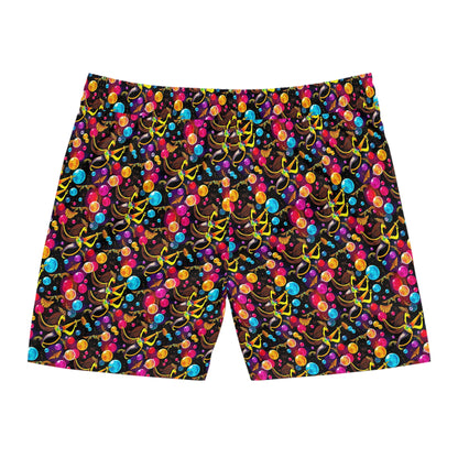 Men's Mid-Length Swim Shorts, (AOP), Sagittarius, Zodiac v2, Bubble Pattern