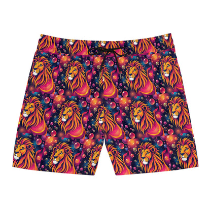 Men's Mid-Length Swim Shorts, (AOP), Leo, Zodiac v4, Bubble Pattern