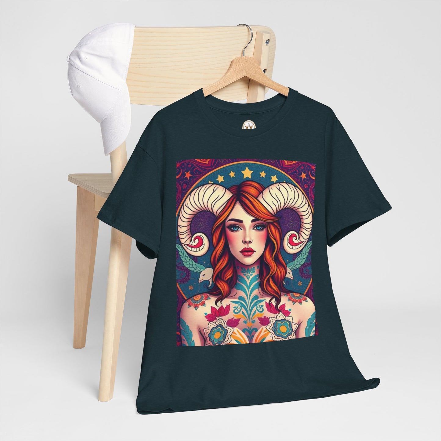 Unisex Heavy Cotton T-Shirt, Aries, Zodiac v1, Sexy Art