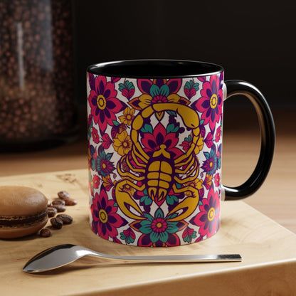 Accent Coffee Mug, Scorpio, Zodiac v2. Flower Pattern, (11, 15oz)