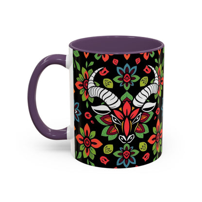 Accent Coffee Mug, Taurus, Zodiac v2. Flower Pattern, (11, 15oz)