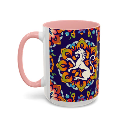 Accent Coffee Mug, Virgo, Zodiac v4. Flower Pattern, (11, 15oz)
